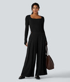 T-shirt tailleur col carré manches longues coupe ajustée