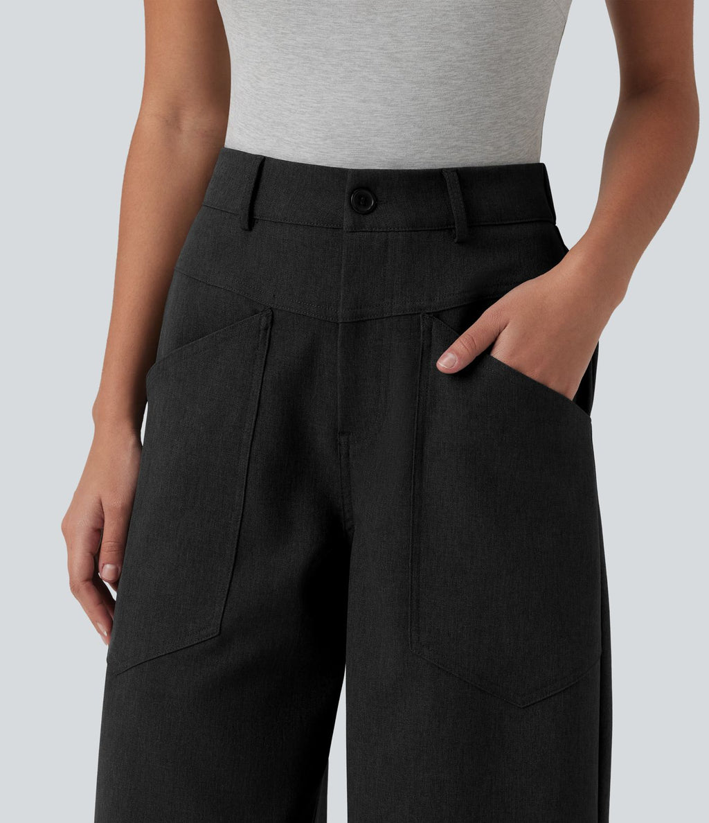 Pantalon tailleur ample taille mi-haute avec poches