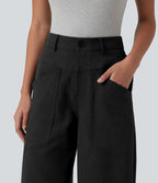 Pantalon tailleur ample taille mi-haute avec poches