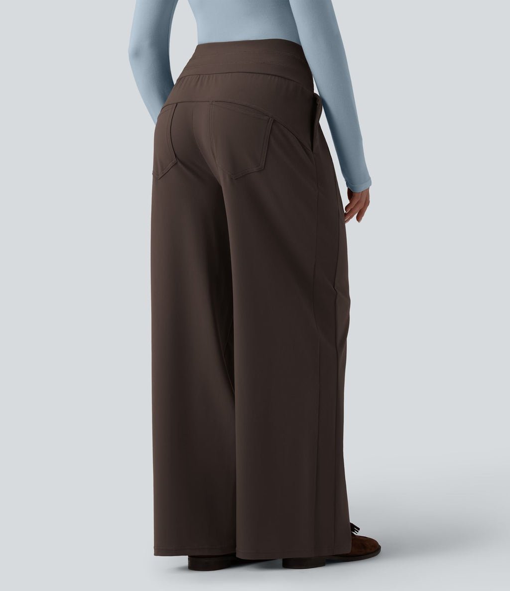 Pantalon large casual taille haute avec poches