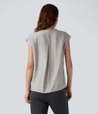 Blouse de Travail Col V Manches Courtes avec Boutons Décoratifs