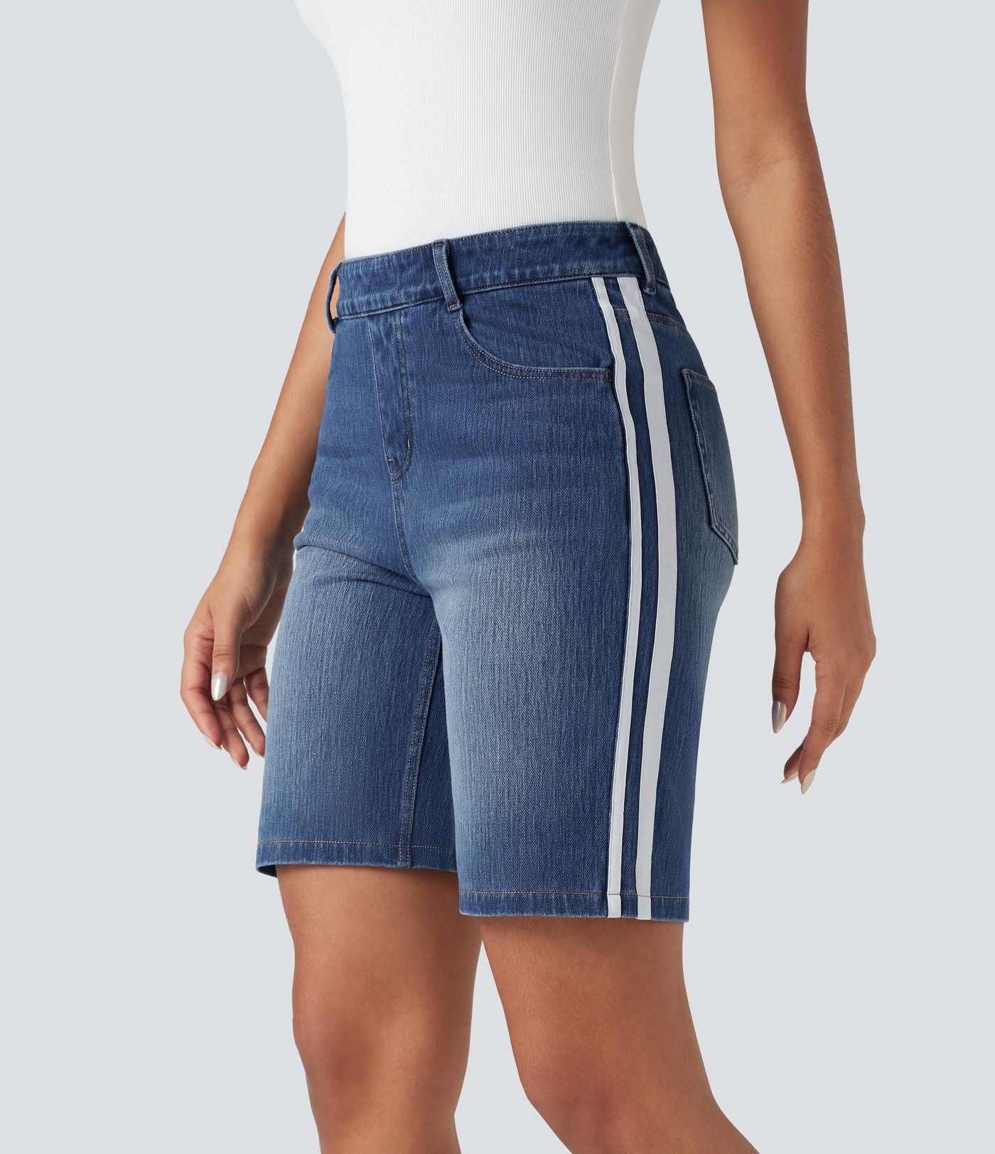 Short denim rayé Halara Flex™ taille haute avec poches