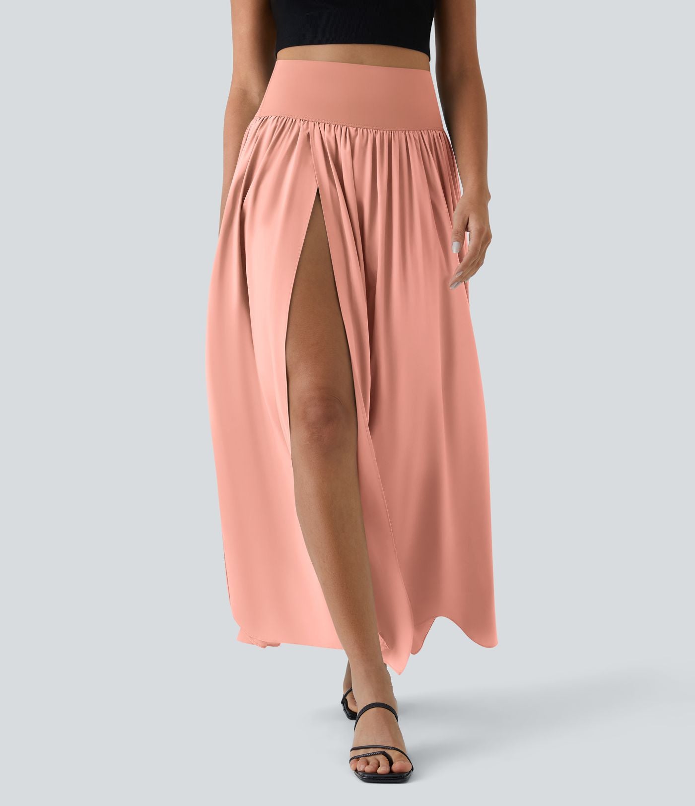 Breezeful™ Jupe Taille Haute Casual Maxi Séchage Rapide Fluide Fente Plissée 2 en 1