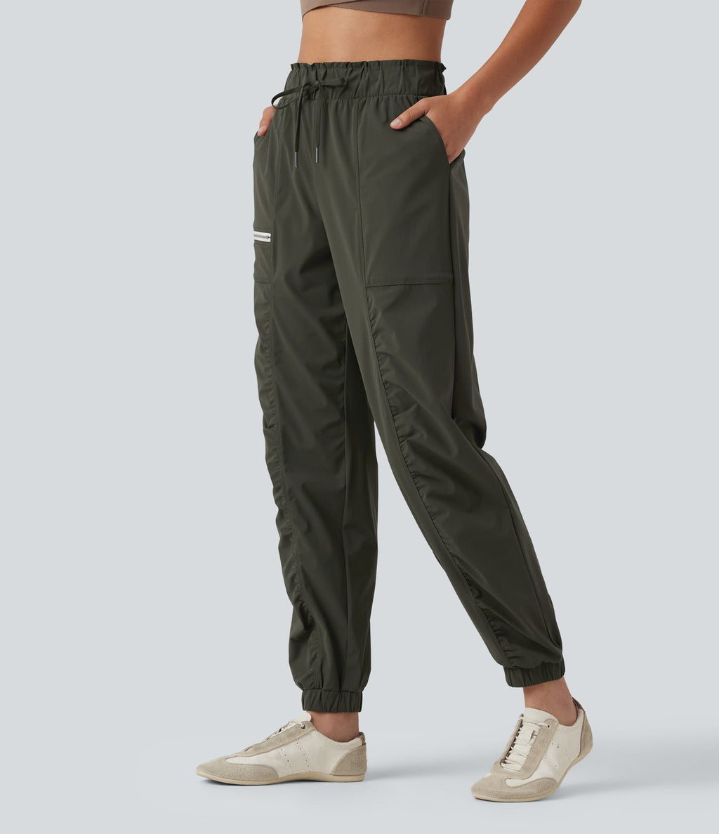 Jogging de course fuselé froncé taille mi-haute à cordon de serrage, séchage rapide, à effet frais InstantCool, avec poches, protection solaire UPF40+