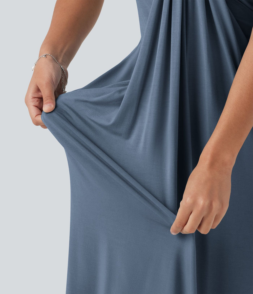Robe longue dos nu à nouer avec soutien-gorge intégré et poches