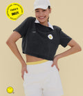 T-shirt casual en coton délavé Halara X Smiley® col rond à manches courtes