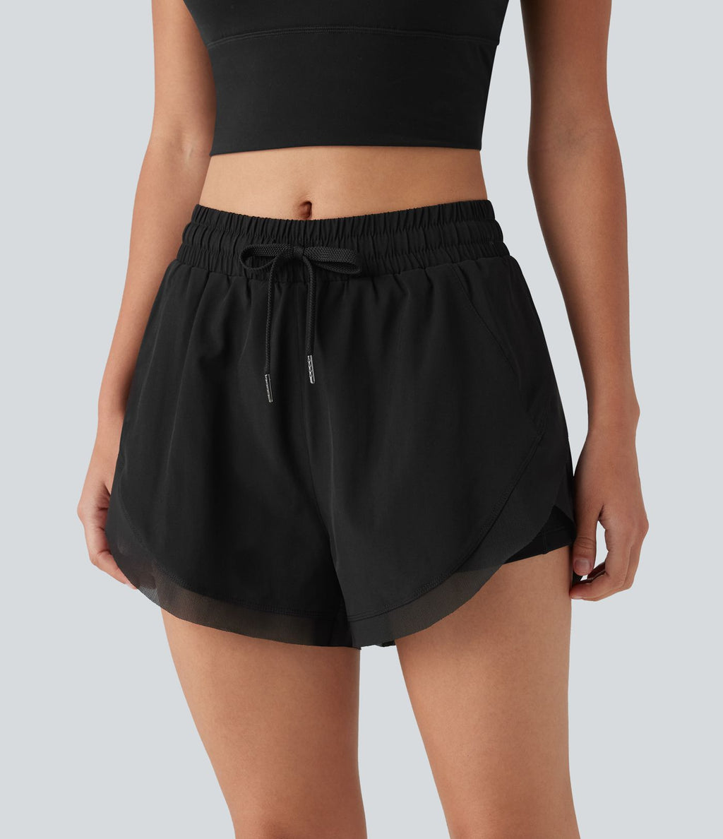Short de running 2-en-1 taille mi-haute 7,5 cm avec cordon, ourlet incurvé, mesh contrasté et poches