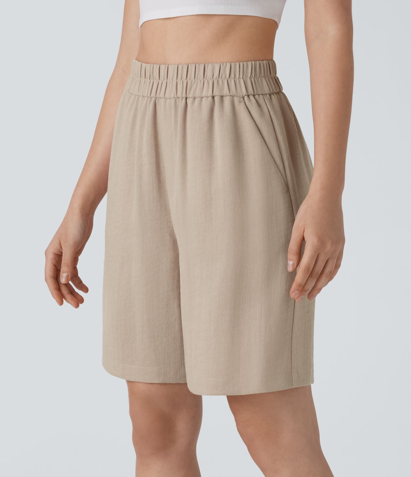 Short Bermuda Décontracté Taille Haute avec Poches Latérales