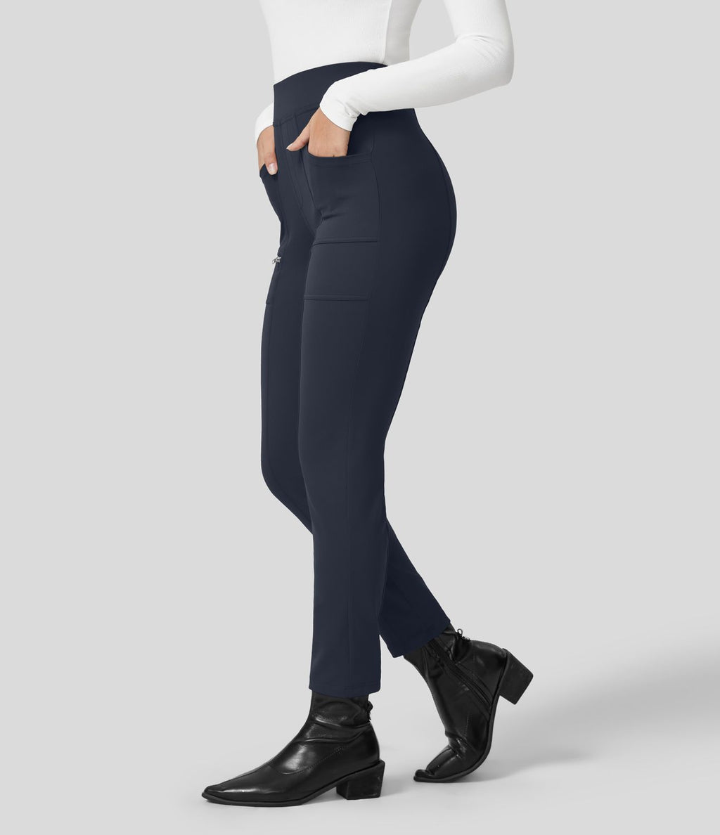 Pantalon ajusté taille haute zippé avec poches