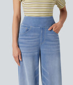 Jean décontracté Halara Flex™ large taille haute effet délavé avec poches