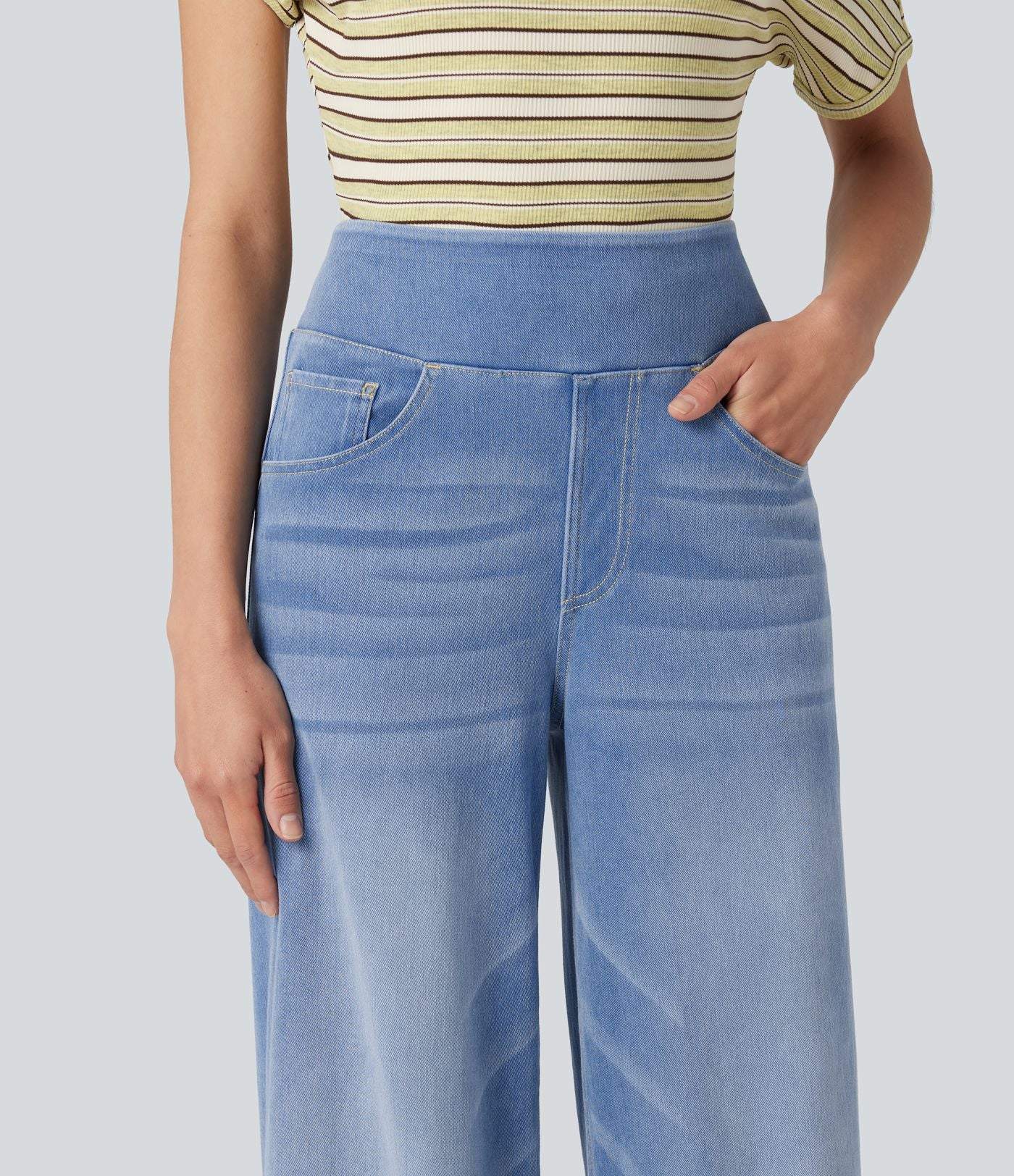 Jean décontracté Halara Flex™ large taille haute effet délavé avec poches