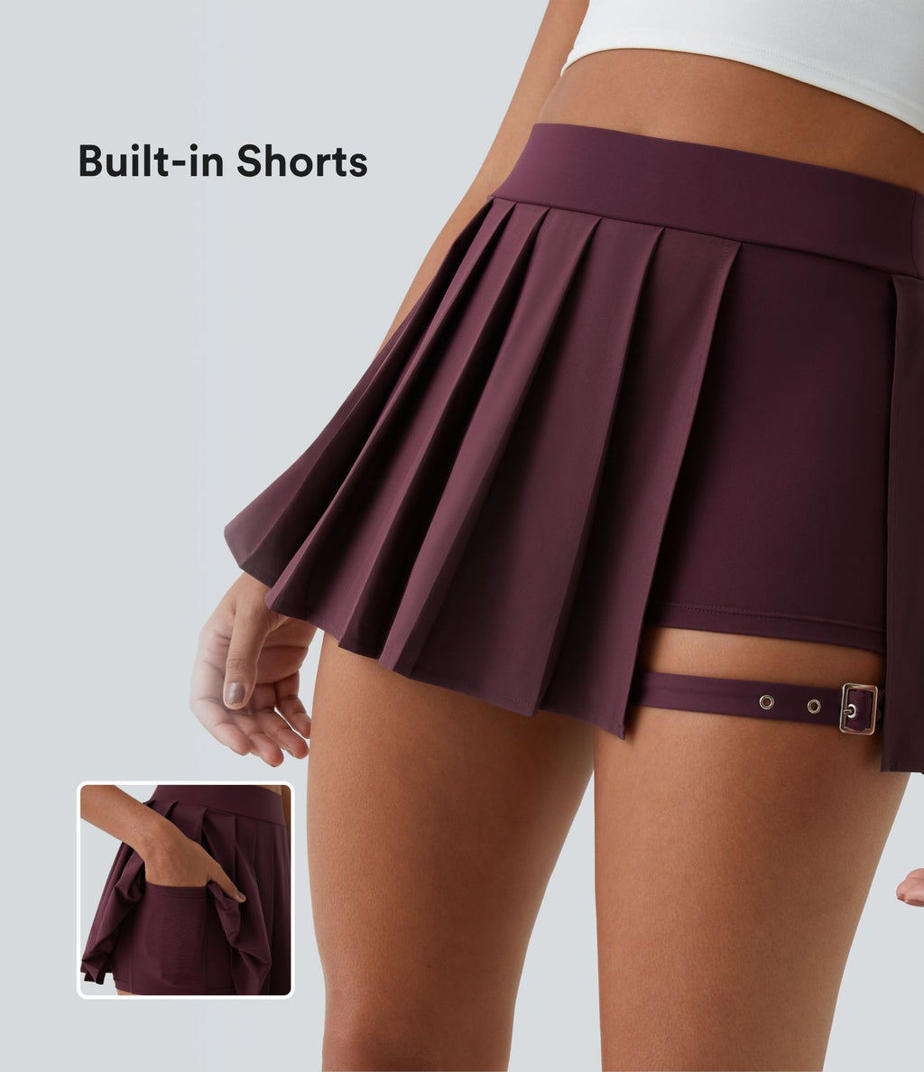 Breezeful™ Mini Jupe Soirée Plissée 2 en 1 Taille Haute Poche Latérale Boucle Réglable Séchage Rapide