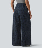 Pantalon large décontracté imprimé léopard taille mi-haute avec poches