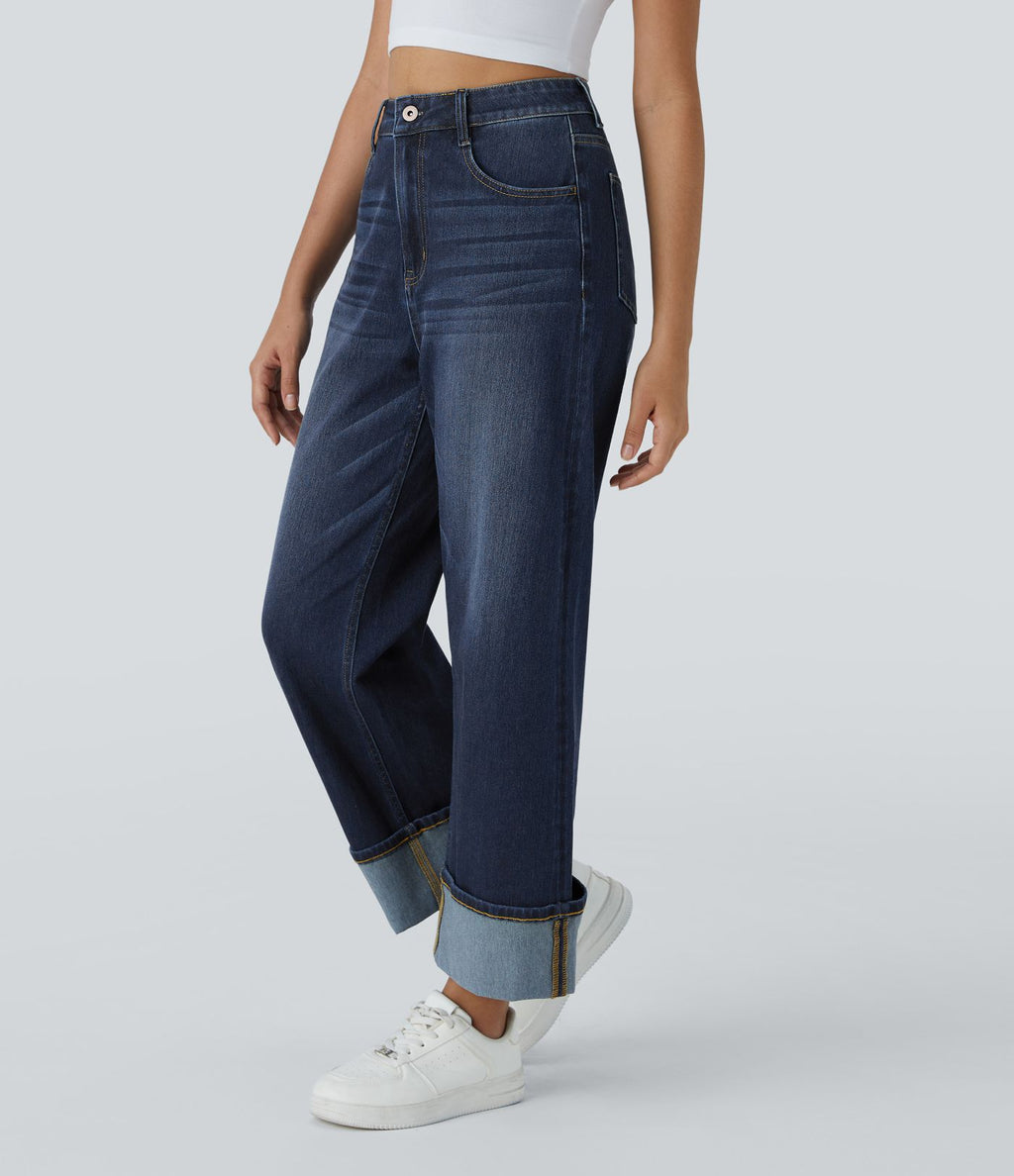 Halara Flex™ Jean Larges Taille Haute Ourlet Roulotté Multiples Poches