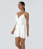 Robe décontractée mini 2-pièces col V liens latéraux volant fluide avec poche A-D