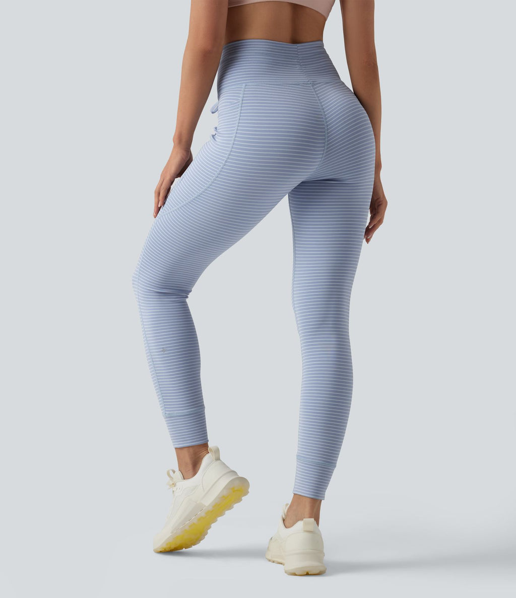 Legging de yoga rayé taille haute avec cordon de serrage et poches