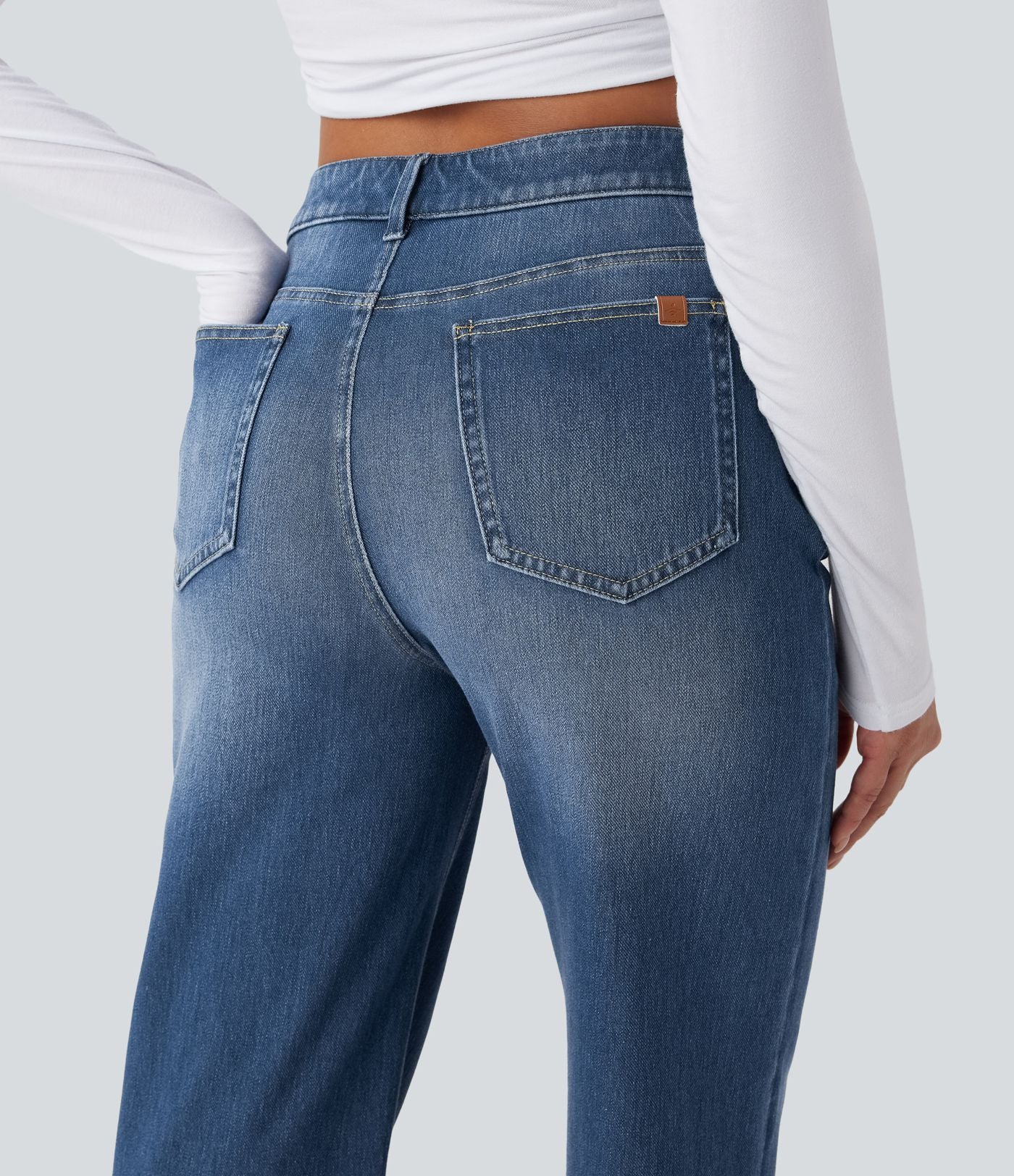 Jean décontracté Halara Flex™ jambe droite taille mi-haute ourlet retroussé avec poches