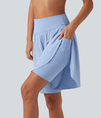 Short de course 2 en 1 SoftlyZero™ QuickDry taille haute, effet ventre plat, pois réfléchissants, ourlet croisé, 23 cm, avec poches
