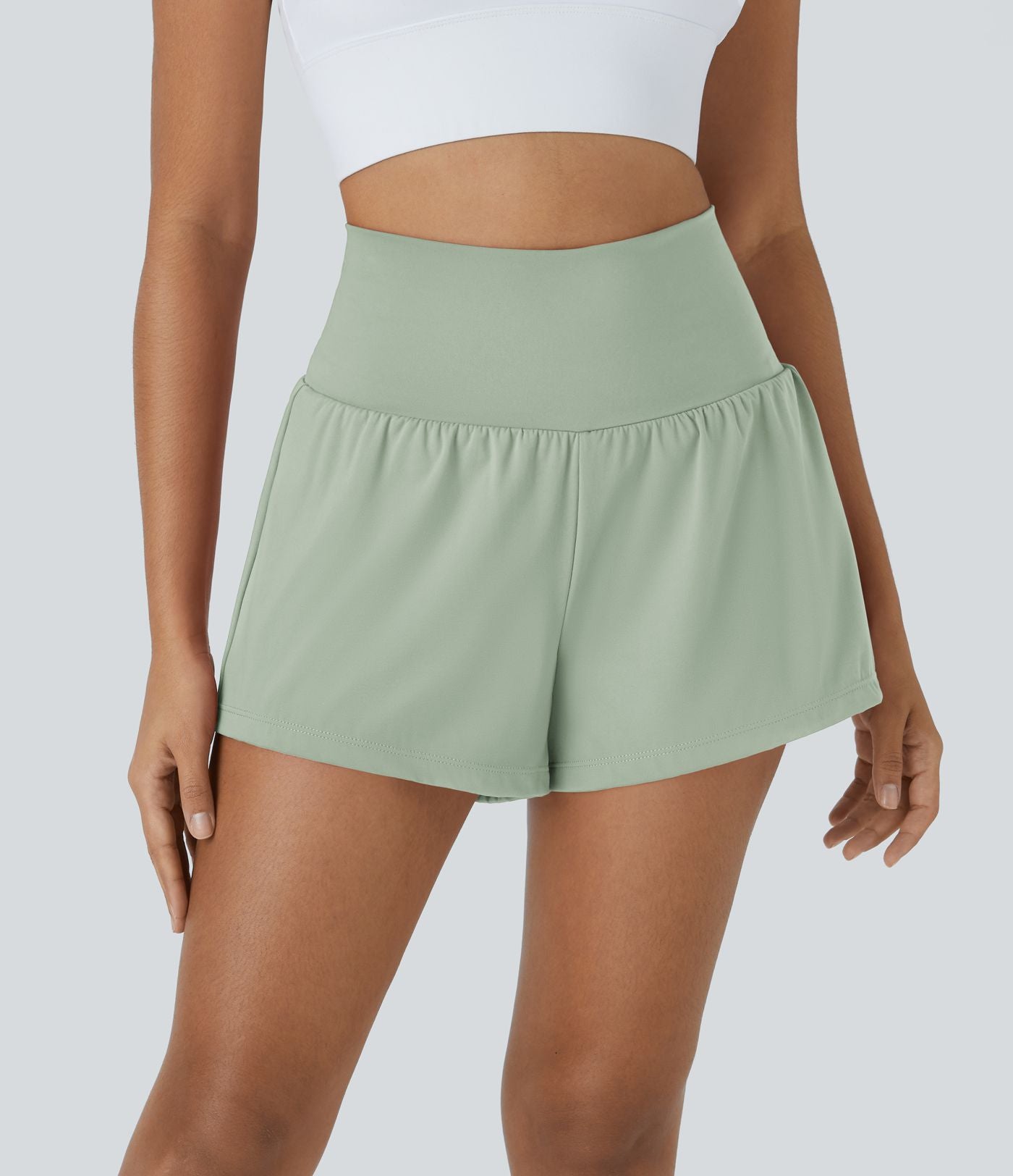 Short 7,5cm Yoga 2 en 1 Super Taille Haute Poches Arrière Poches Cachées Latérales