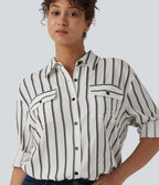 Chemise décontractée à rayures manches longues avec poches