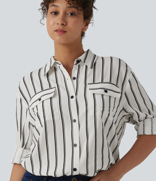 Chemise décontractée à rayures manches longues avec poches