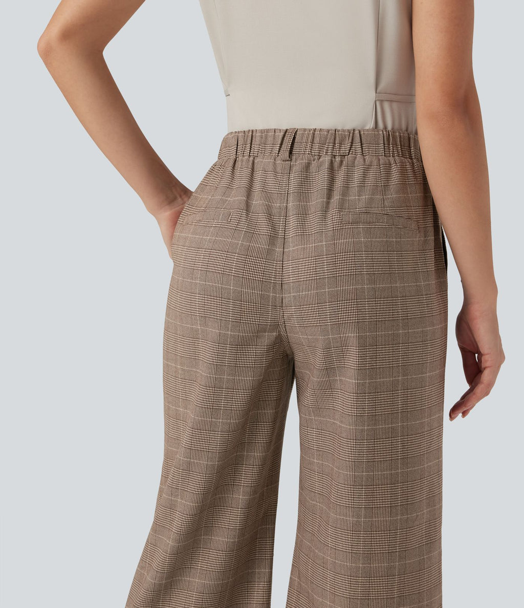 Pantalon de travail Halara Flex™ bootcut à carreaux pied-de-poule, taille haute, avec poches