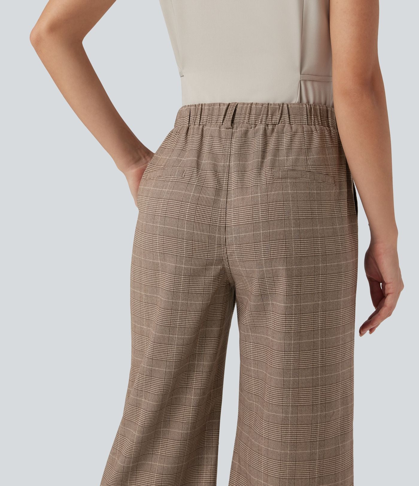 Pantalon de travail Halara Flex™ bootcut à carreaux pied-de-poule, taille haute, avec poches