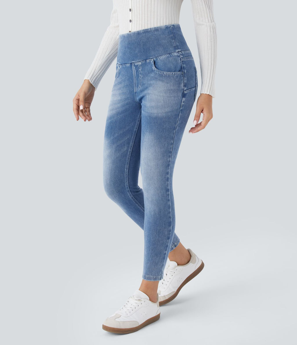 Legging 7/8 décontracté taille haute effet denim avec poches