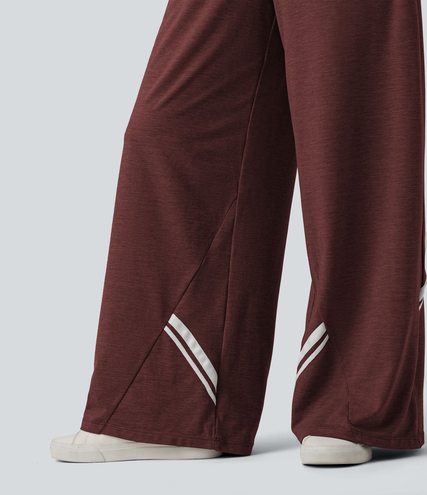 Pantalon large décontracté color block taille haute avec cordon de serrage et poches