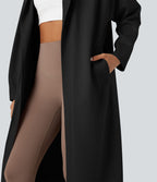 Cardigan long à capuche manches longues avec poches