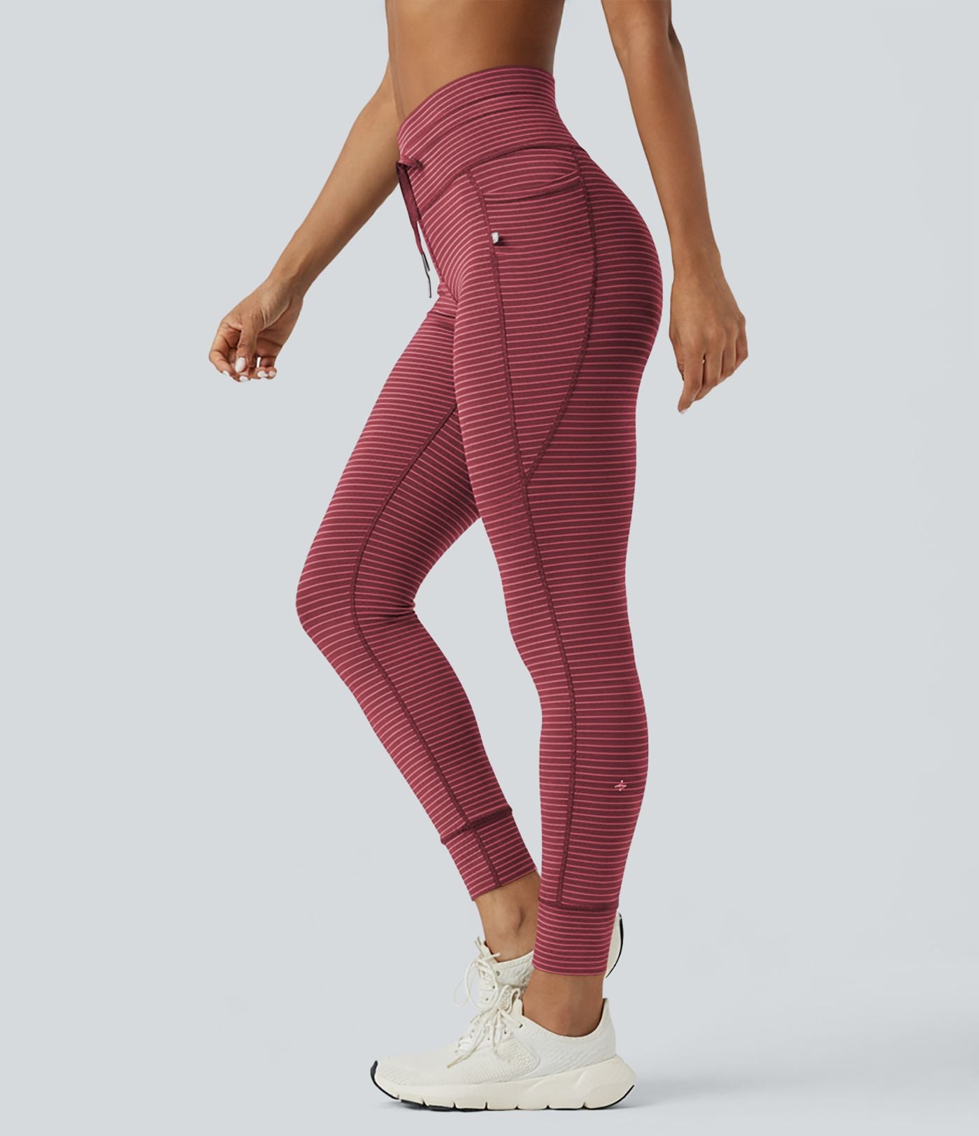 Legging de yoga rayé taille haute avec cordon de serrage et poches