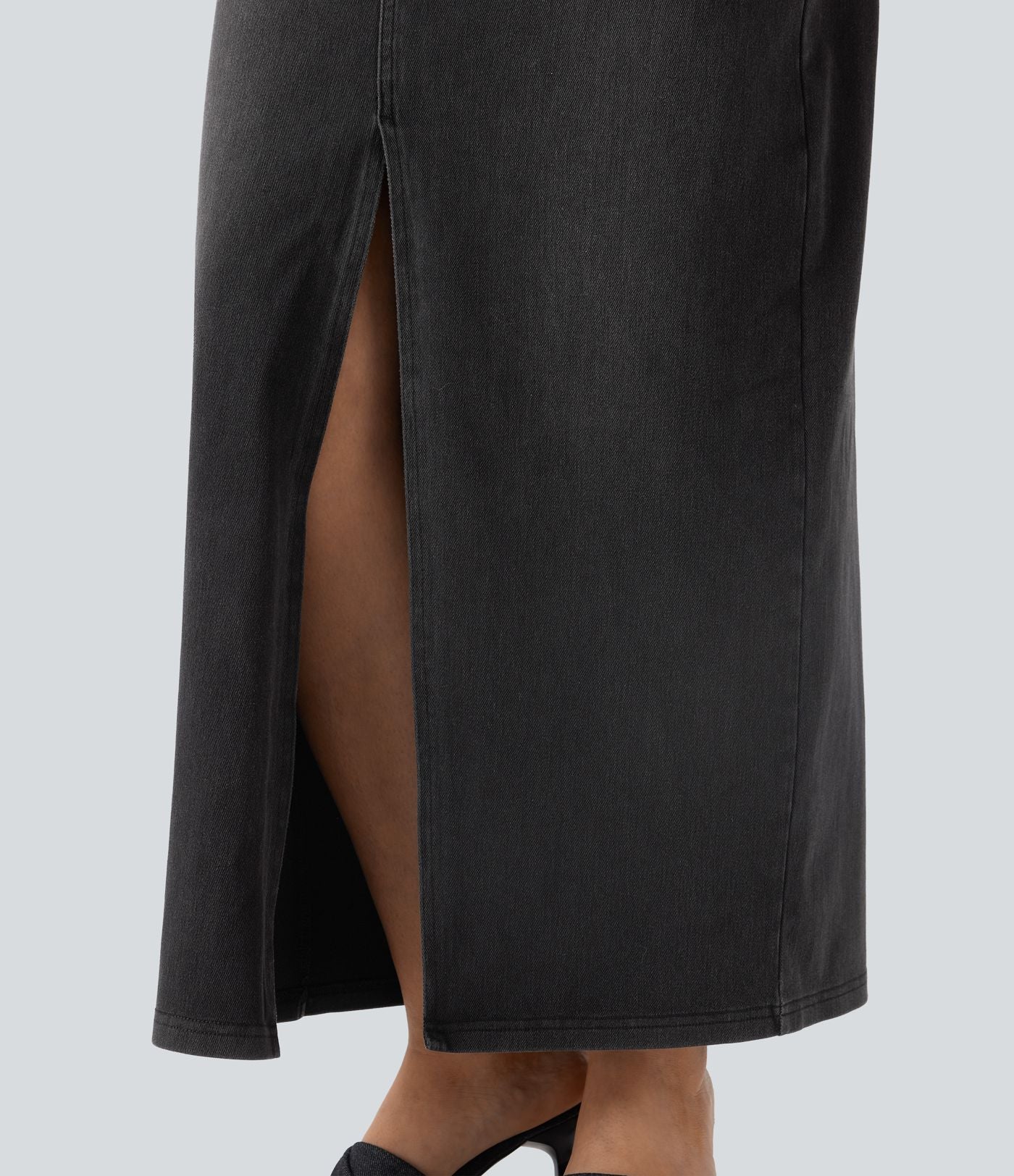 Halara Flex™ Jupe en Jean longue décontractée extensible délavé taille moyenne avec fente et multiples poches