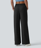 Pantalon décontracté mi-taille coupe droite à séchage rapide à rayures color block avec poches - UPF40+
