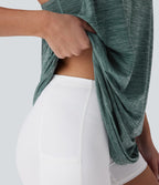 Robe active de yoga mini 2 pièces à encolure en U, dos nu, dos nageur, maille contrastante et poche latérale