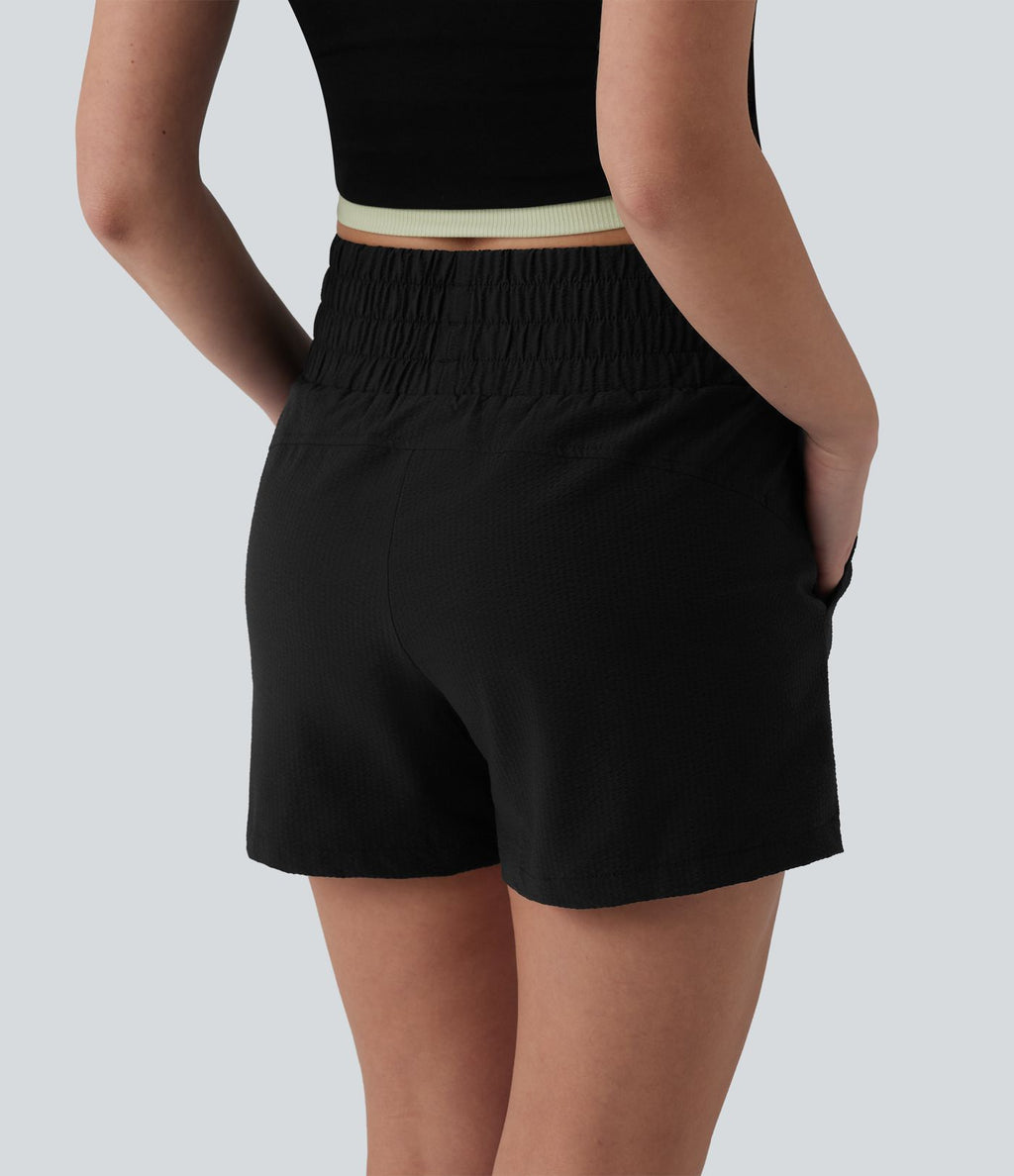 Short casual ample taille haute séchage rapide aspect froissé avec poches