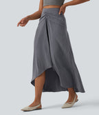 Jupe longue taille haute ourlet asymétrique aspect lin