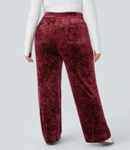 Pantalon décontracté grande taille en velours taille haute à boutons avec poches multiples et jambes droites