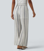 Pantalon casual large rayé taille haute avec poches