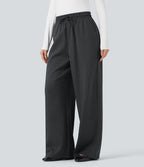 Pantalon décontracté large rayé taille haute avec cordon et poches