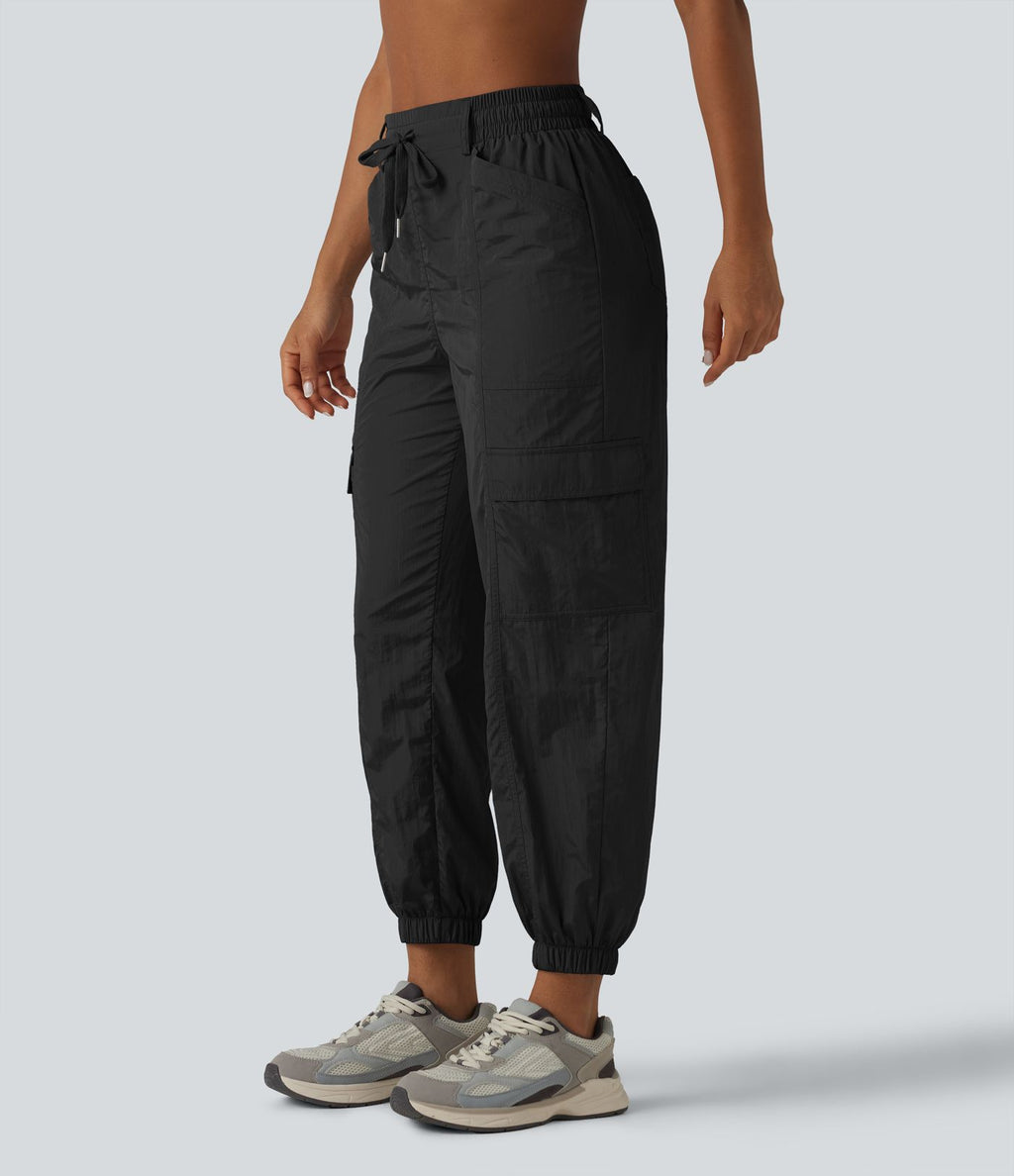 Jogging cargo fuselé taille haute à cordon de serrage avec poches