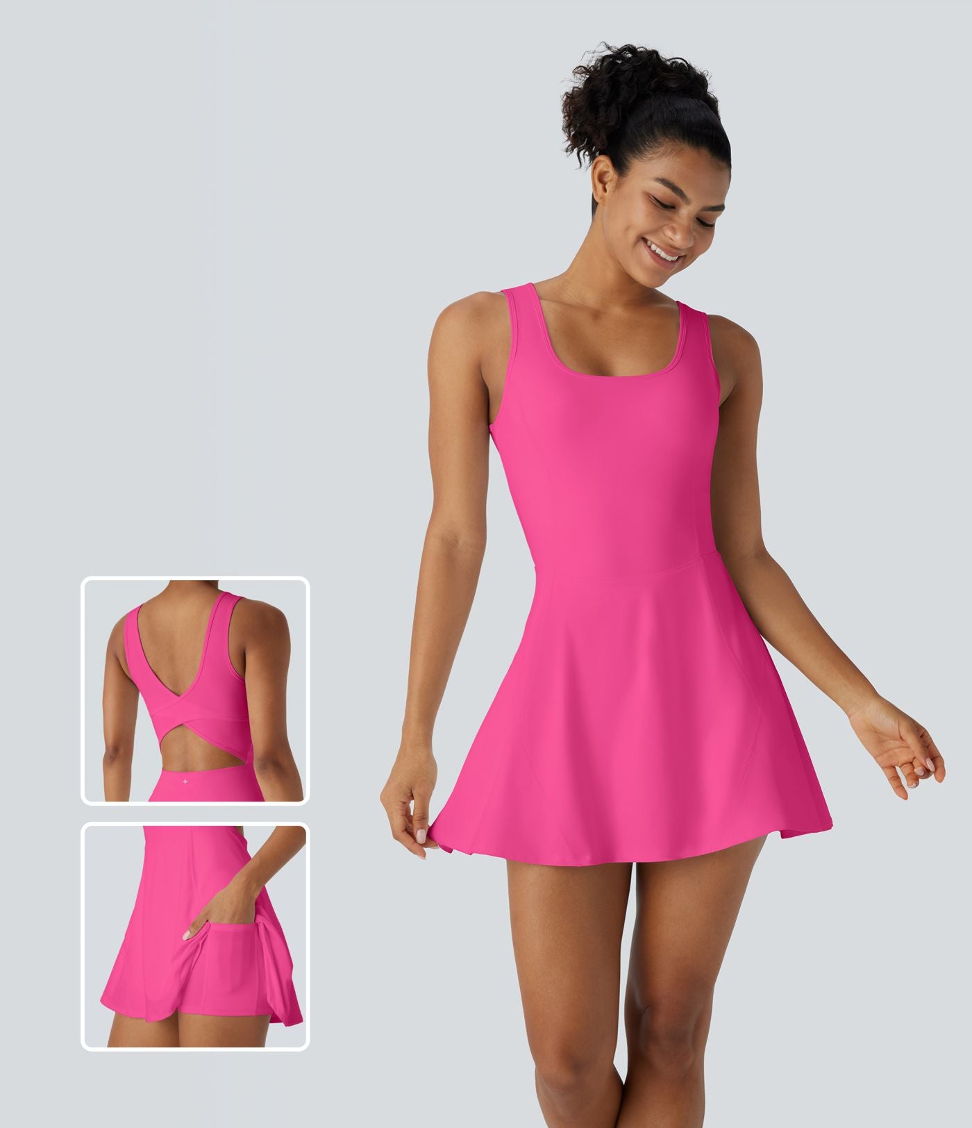 Softlyzero™ Airy Robe Sport de danse courte 2-en-1 avec dos nu croisé, encolure en U et poches latérales