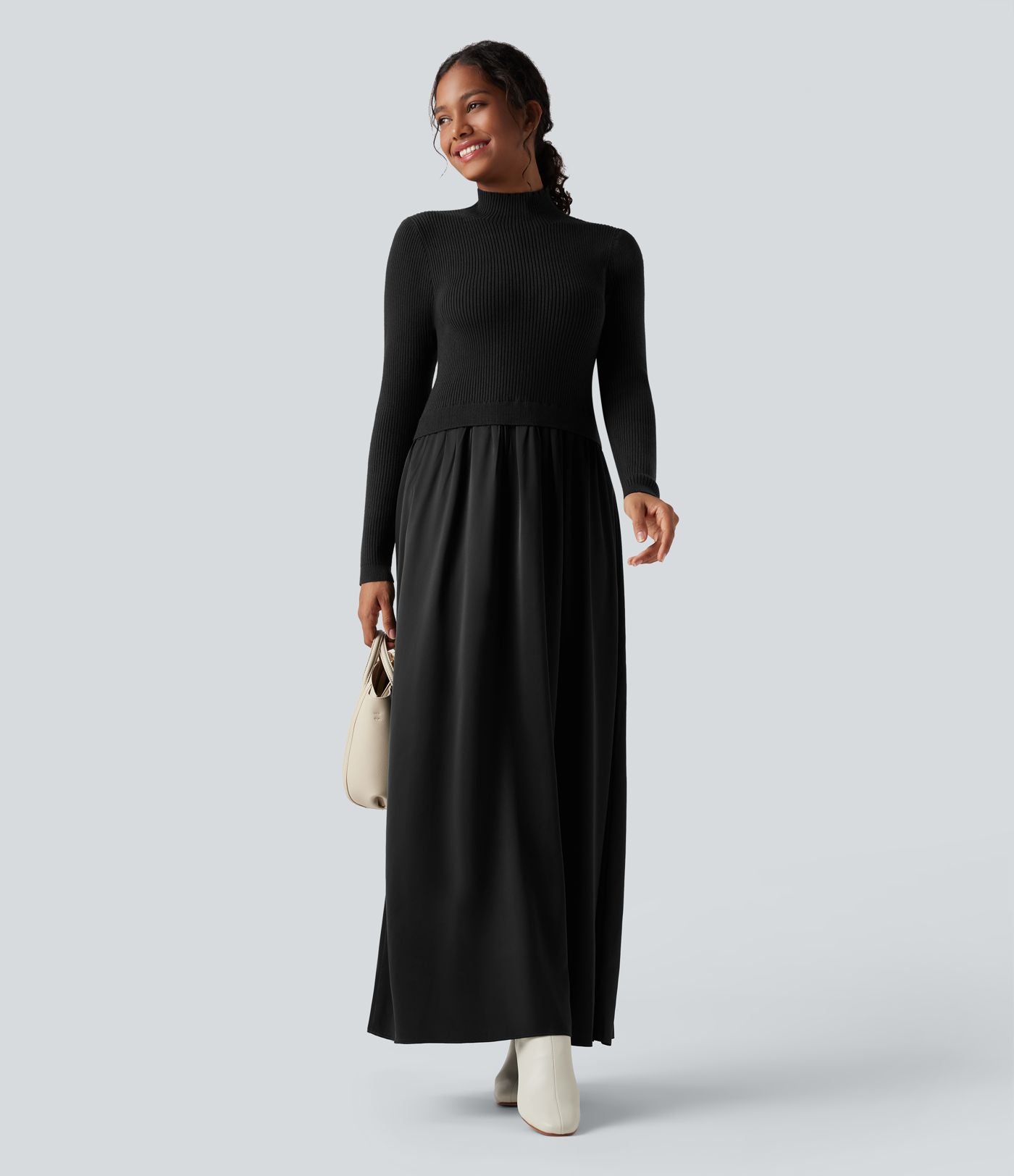 Robe pull longue tailleur col montant manches longues