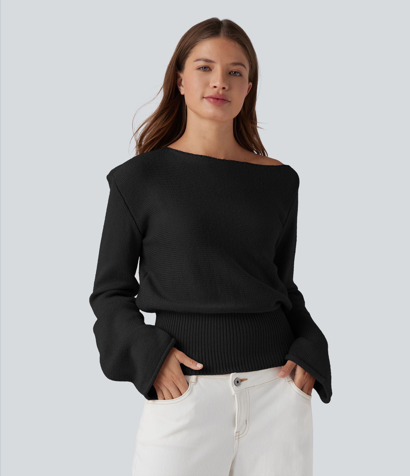 Pull décontracté à col asymétrique et manches longues
