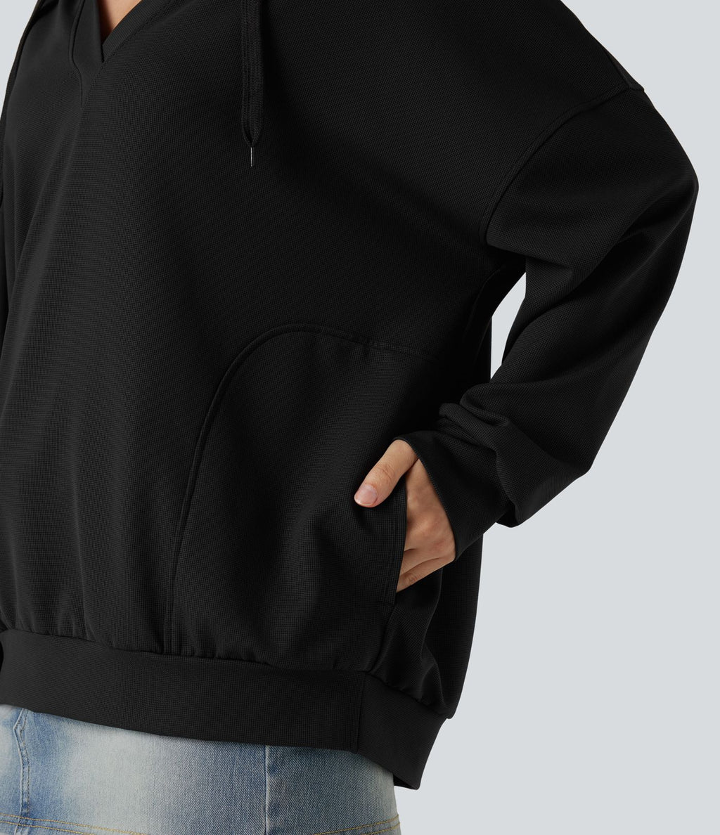 Sweat-shirt à capuche col V manches longues coupe décontractée avec poches