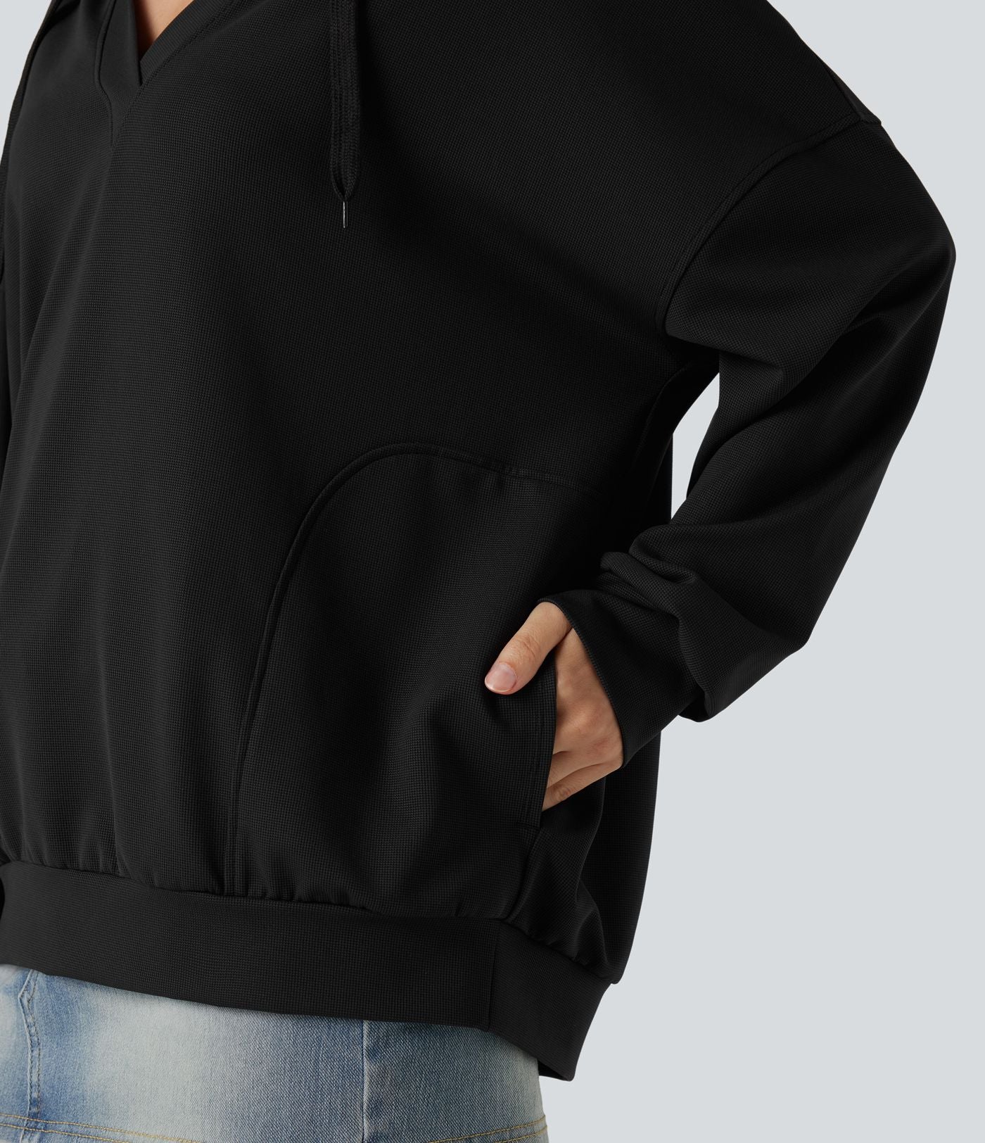 Sweat-shirt à capuche col V manches longues coupe décontractée avec poches