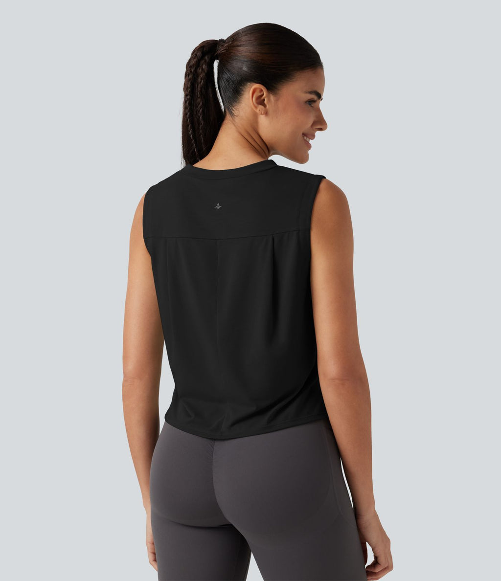Débardeur de sport, col rond, ourlet asymétrique haut-bas, séchage rapide