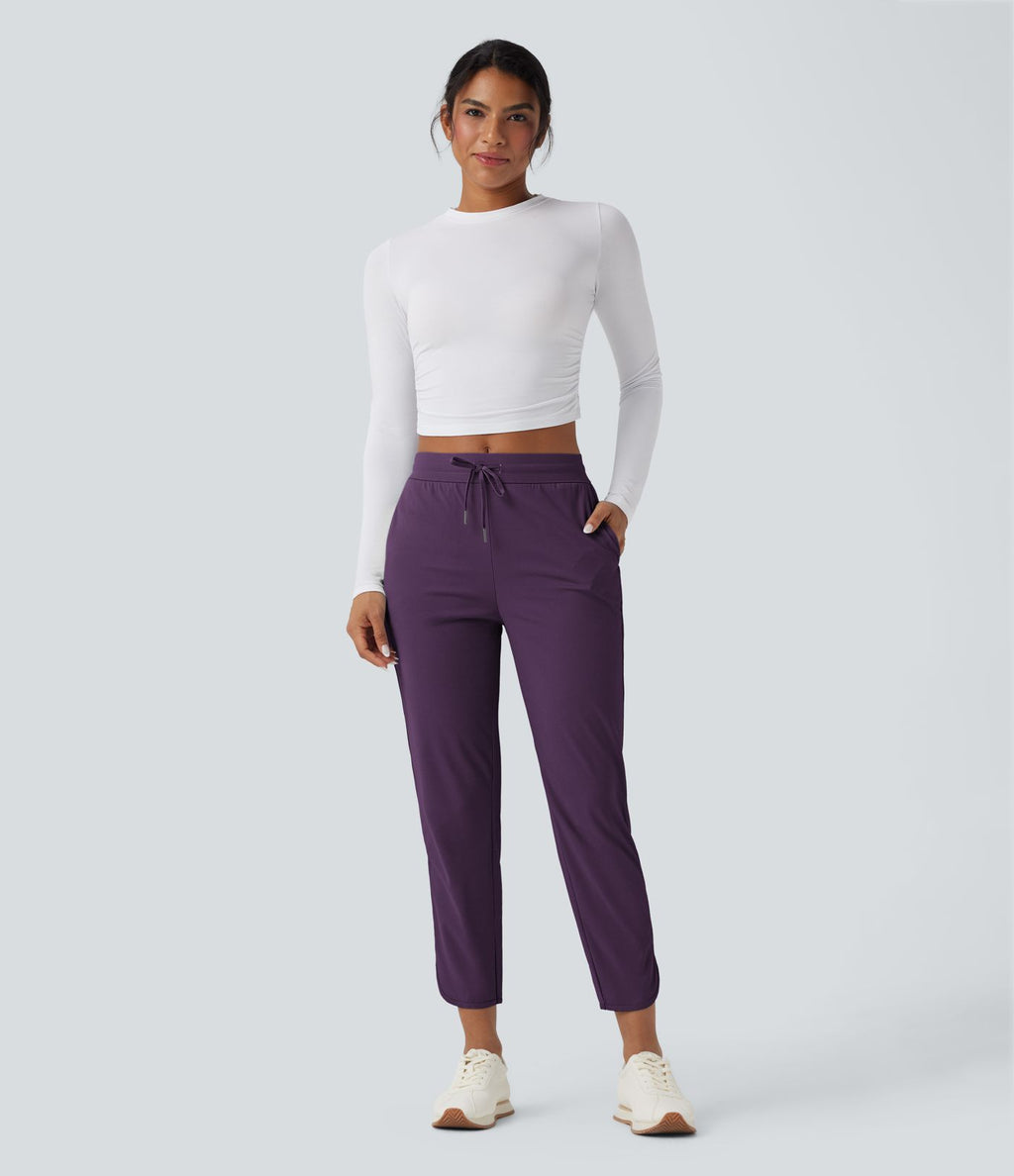 Pantalon de golf fuselé, taille mi-haute, cordon, ourlet courbé, séchage rapide, avec poches—UPF40+