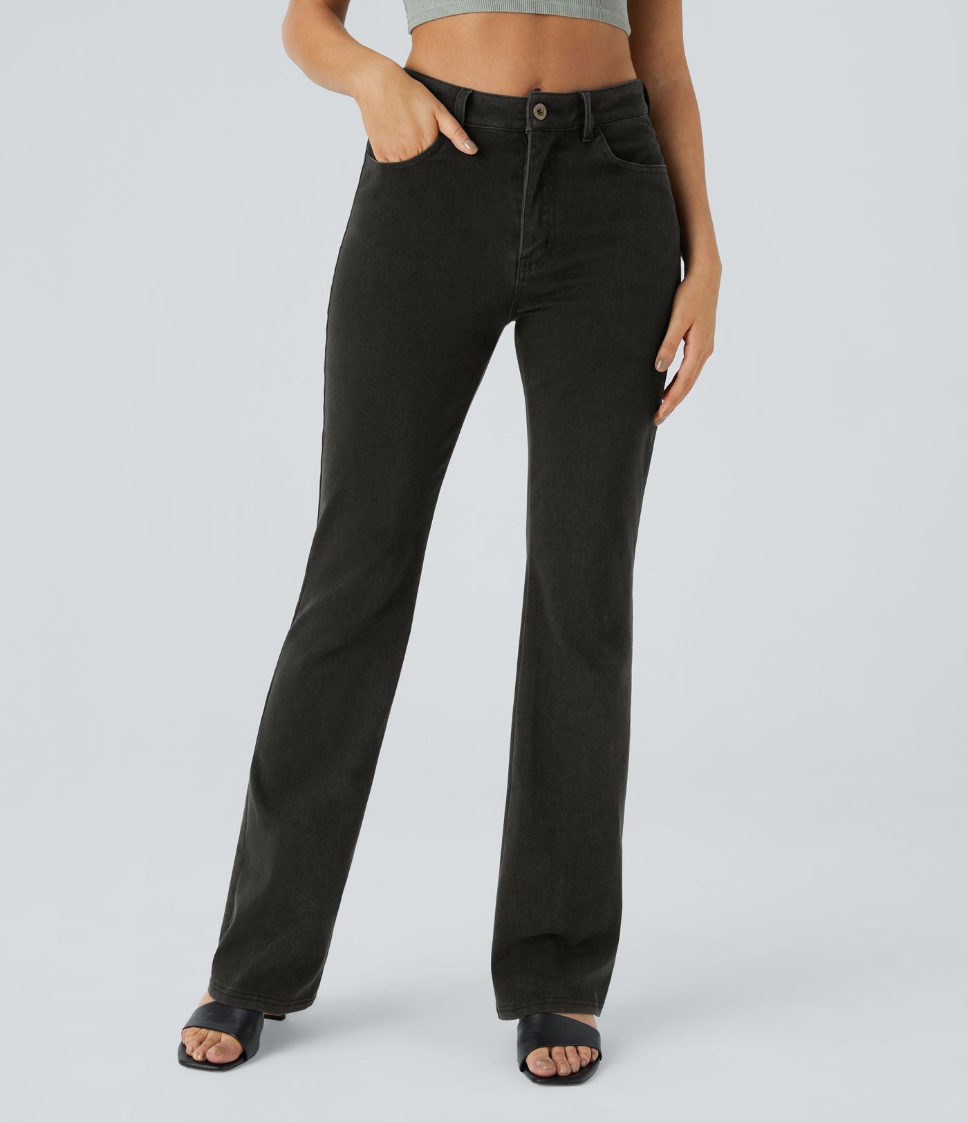 Halara Flex™ Jean Évasé Casual Taille Mi-haute Tricot Extensible Boutonnés Poches
