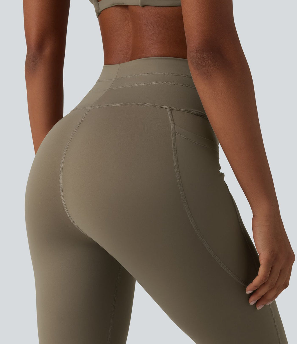 Legging yoga uni corsaire taille haute avec cordon de serrage et poches