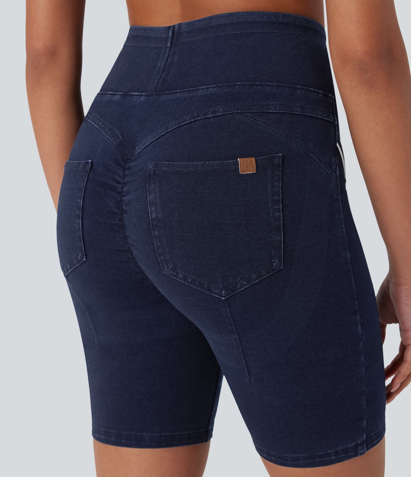 Short casual denim Halara Flex™ tricot extensible taille haute effet push-up froncé avec poches